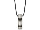 Men's Stainless Steel Pendant Necklace with Black Accent on Cord
